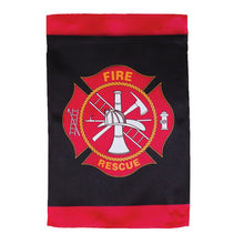 Load image into Gallery viewer, Fire Rescue Lustre Garden Flag