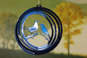 4" Lovebird Wind Spinner - Blue Round