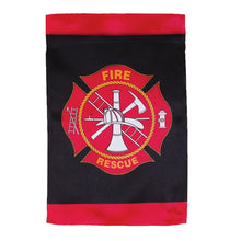Load image into Gallery viewer, Fire Rescue Lustre Garden Flag
