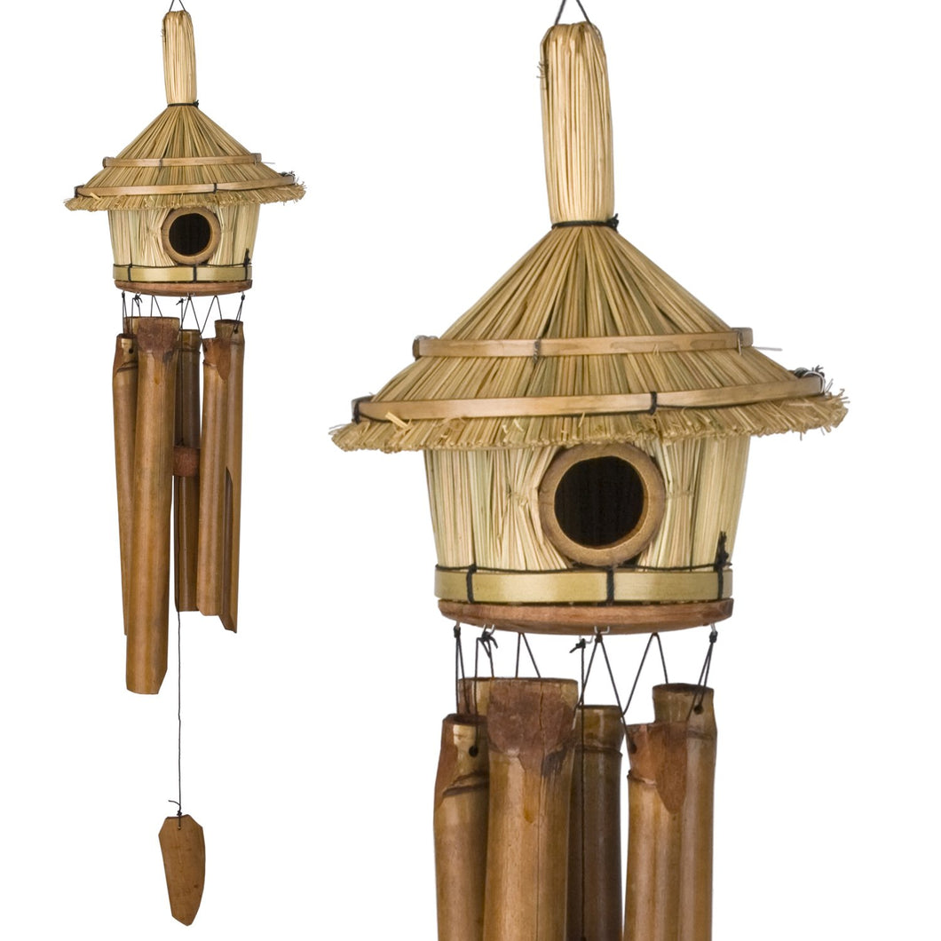 Thatched Roof Birdhouse Bamboo Chime, 32