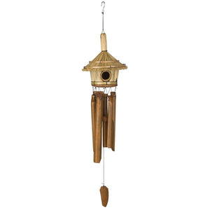 Thatched Roof Birdhouse Bamboo Chime, 32"